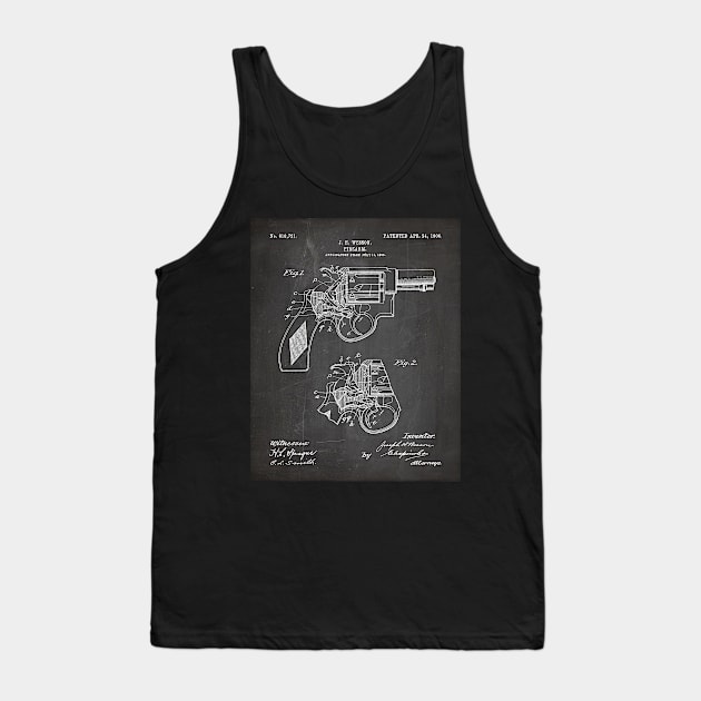 Hand Gun Revolver Patent - Gun Loving Self Defense Art - Black Chalkboard Tank Top by patentpress